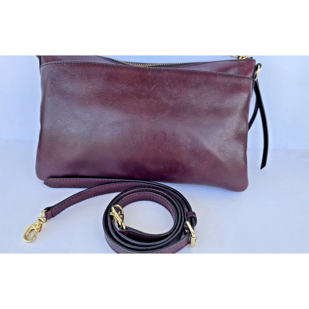 Fossil Sydney Leather Crossbody Bag Clutch Burgundy Wine Oxblood Purse